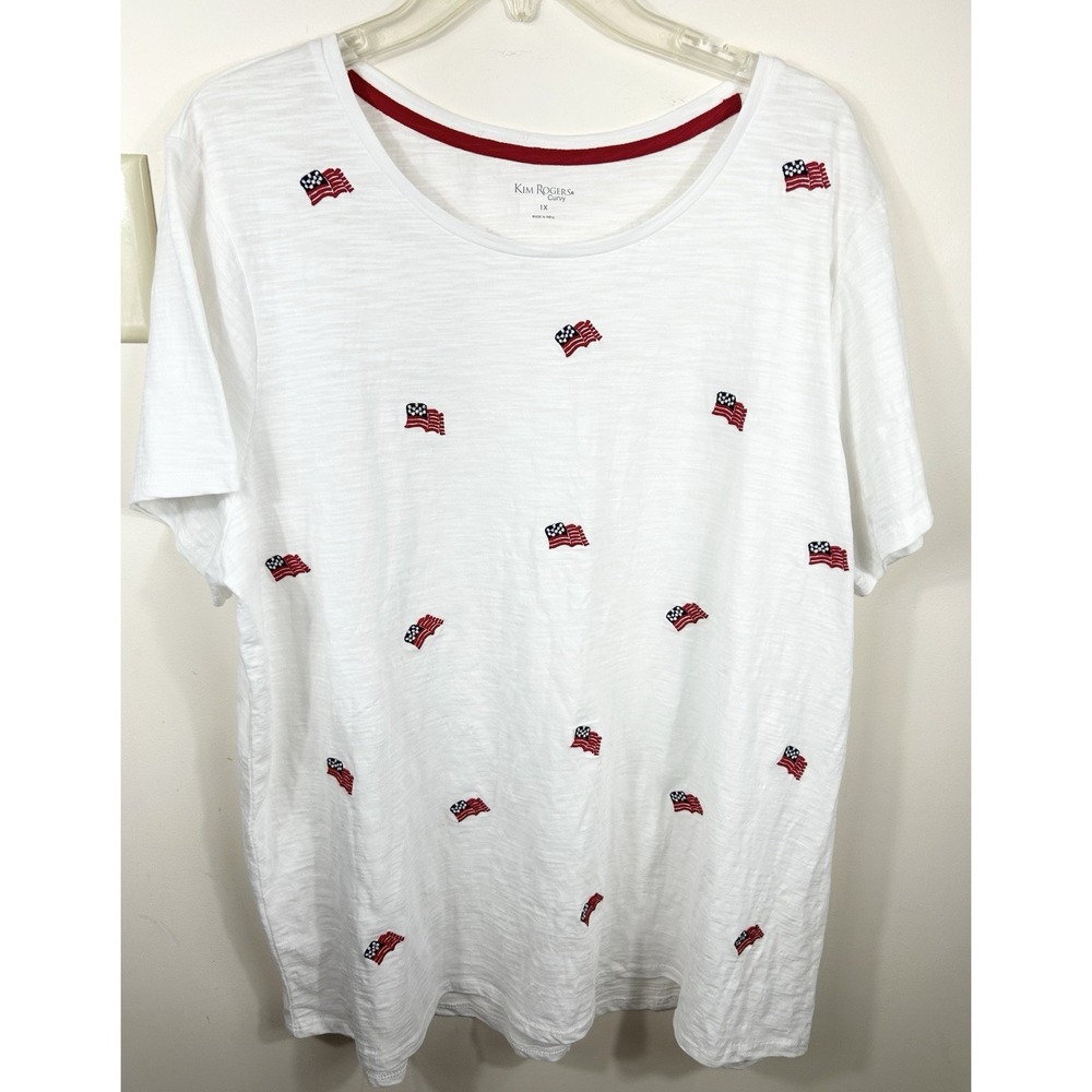Kim‎ Rogers American Flag Top Women's 1X Curvy Novelty Print USA Patriotic